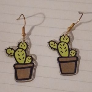 4/$60 New Green Potted Cactus Pair of Earrings - Hand-Made